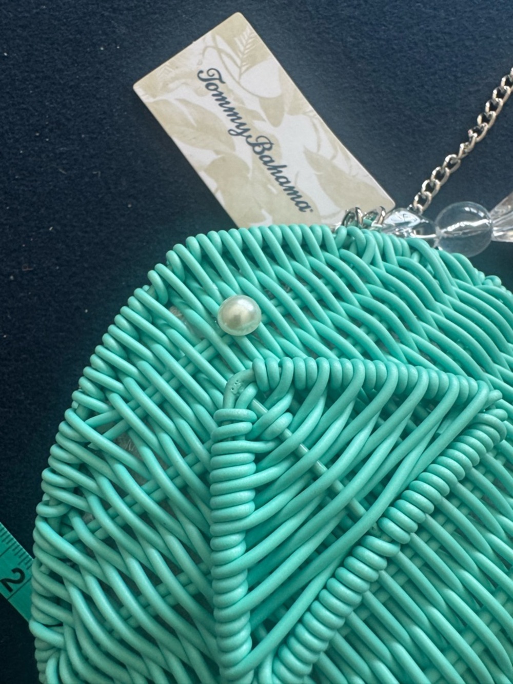 Tommy Bahama teal Woven Fish-Shaped bag:crossbody,handle or clutch!🐠versatile! - Picture 6 of 12